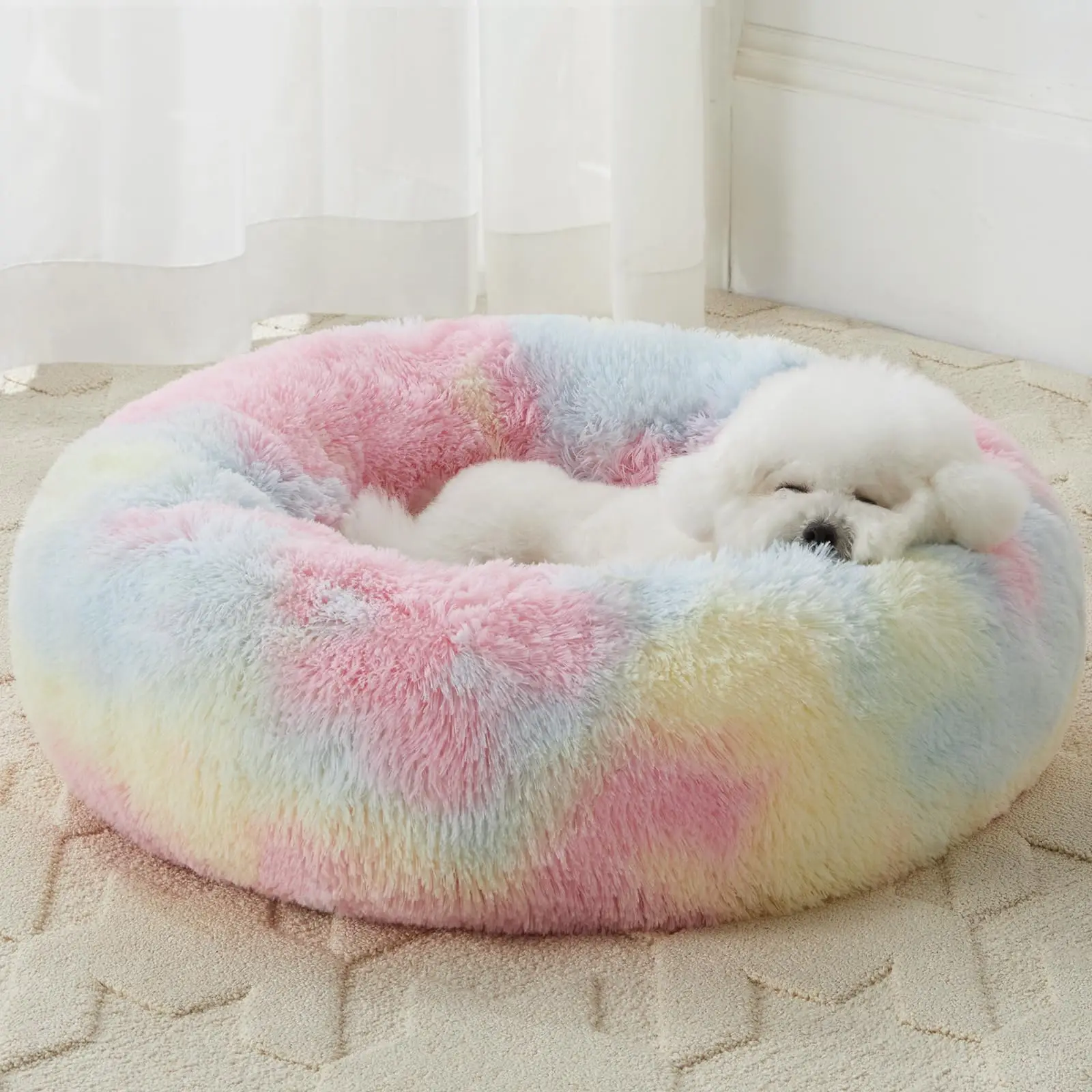Bedsure Calming Dog Bed for Small Dogs - Donut Washable Small Pet Bed, Round Anti-Slip Fluffy Plush Faux Fur Large Cat Bed