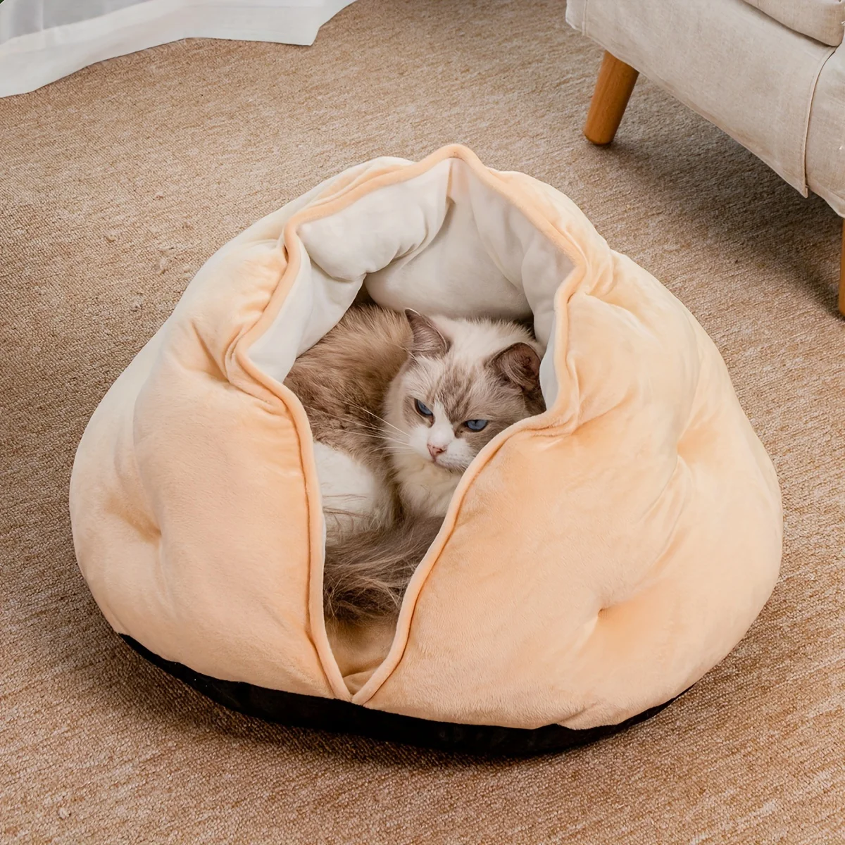 Self-Warming Cat Bed for Indoor Cats, Velvet Plush Donut Cuddle Bed for Small Medium Dogs, Thickened Fuzzy Round Pet Nest