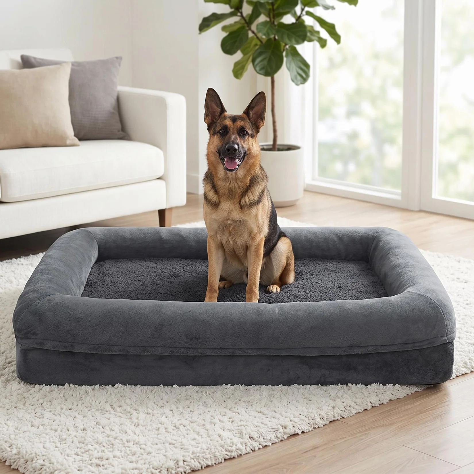 Orthopedic Bolster Dog Bed for Large Dogs, Washable Soft Rectangle Pet Bed with Raised Sides, Non-Slip Bottom Dog Sleeping Bed