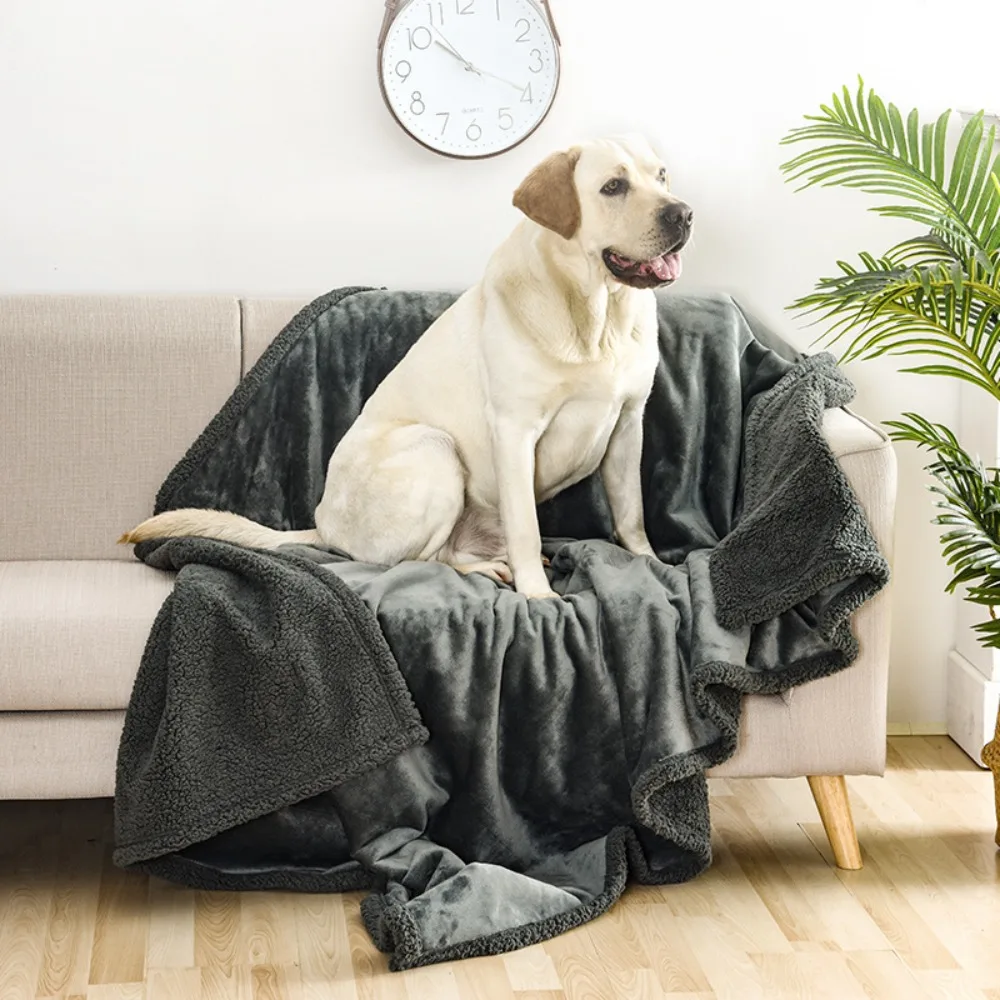 Pet Blanket Waterproof Urine Proof Flannel Sherpa Reversible Dog Cat Throw Mat Thick Soft Warm Sofa Couch Protector Washable