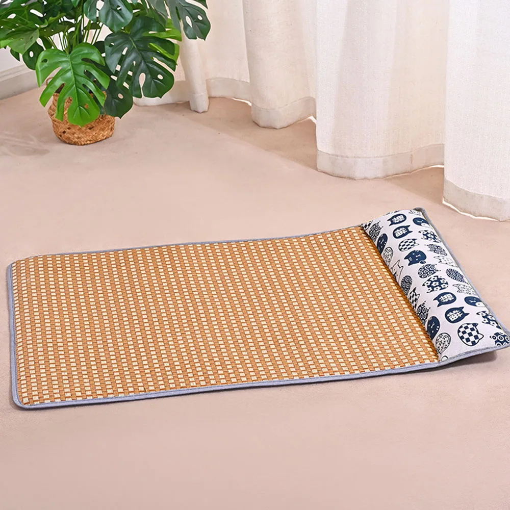 Pet Cooling Rattan Mat With Pillow, Summer Dog Cat Bed Mat, Breathable Non‑Stick Hair Pet Sleep Pad