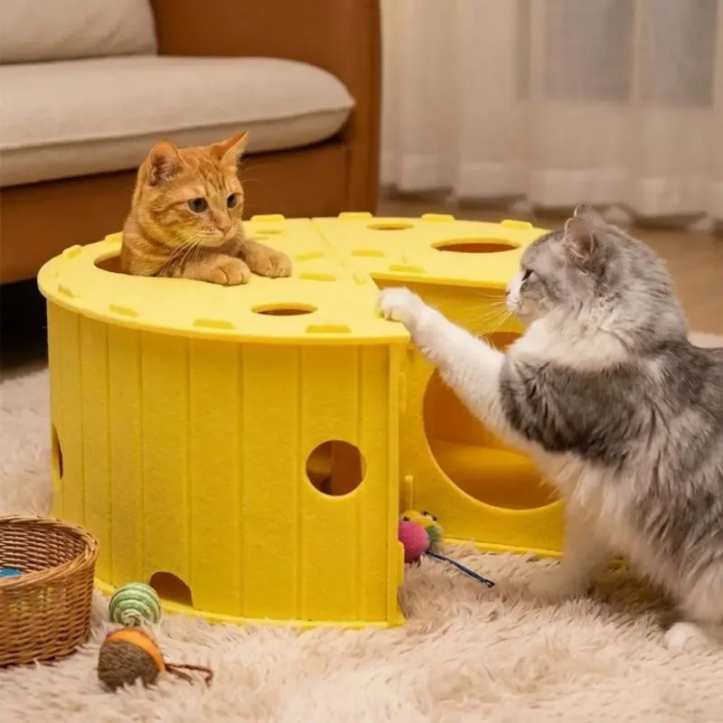 KEMORELA Felt Tunnel Cat Bed Wear-Resistant Felt Cat Bed Breathable Comfortable Sleeping Cat Hiding Nest for Kittens