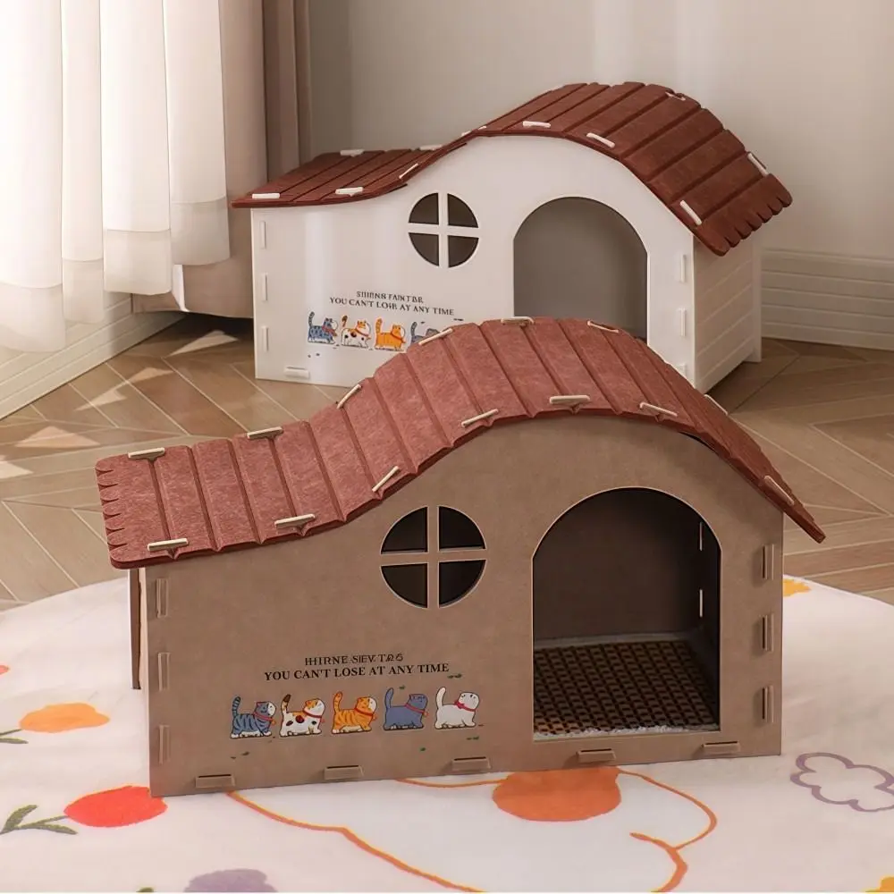 Unique Felt Cat House Foldable Wear-resistant Cats Bed Cave Design with Door Cat Castle For Cat Within 20lb