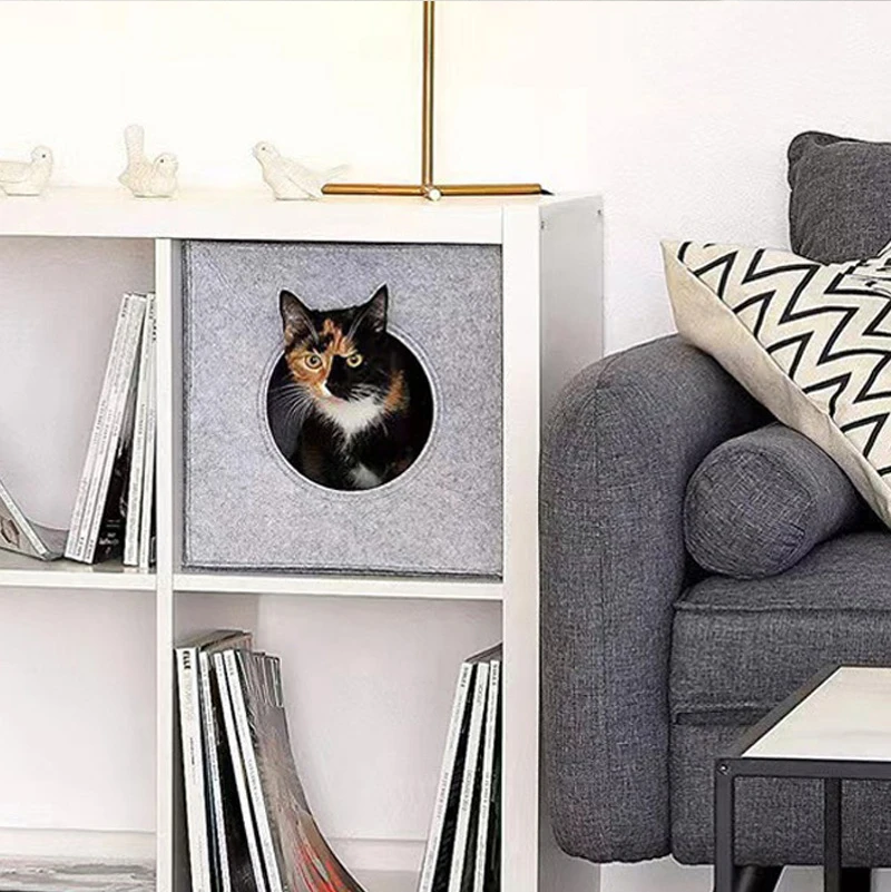Soft Felt Cats Bed Cube House Cave Sleeping Bag Cushion Kitten Hiding Nest Cat Portable Carrier Bag Outdoors Creative Breathable